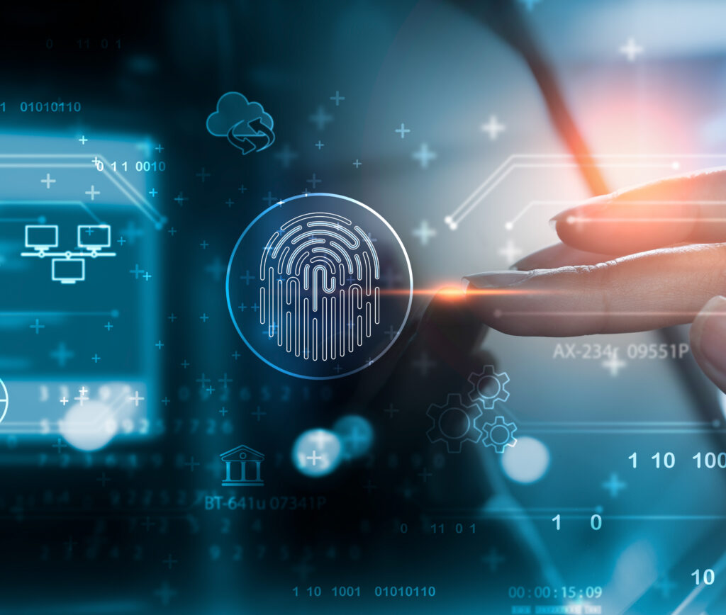 Person using digital tablet and fingerprint scanning